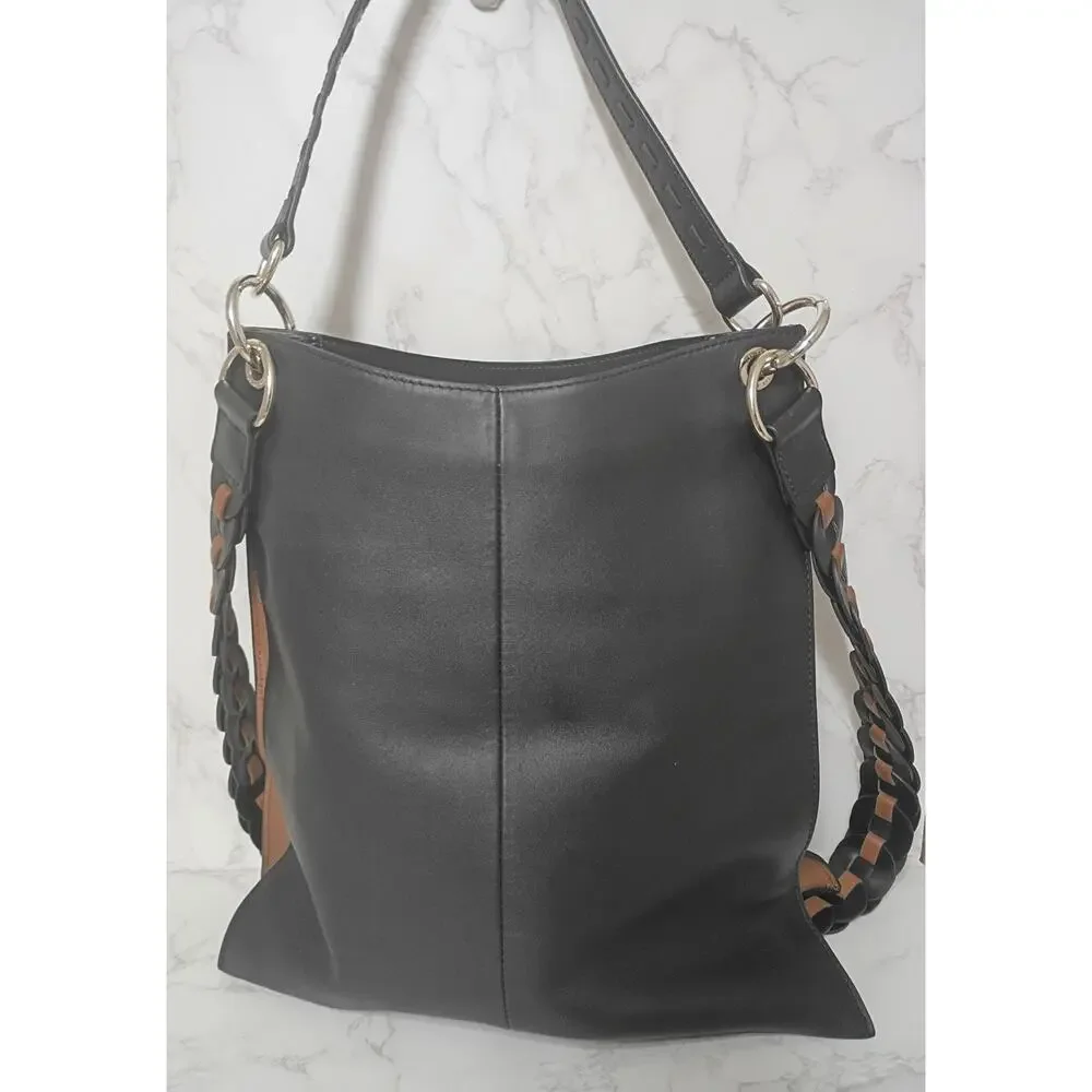 TED BAKER Braidea Black Leather Whipstich Hobo Bag - NWT